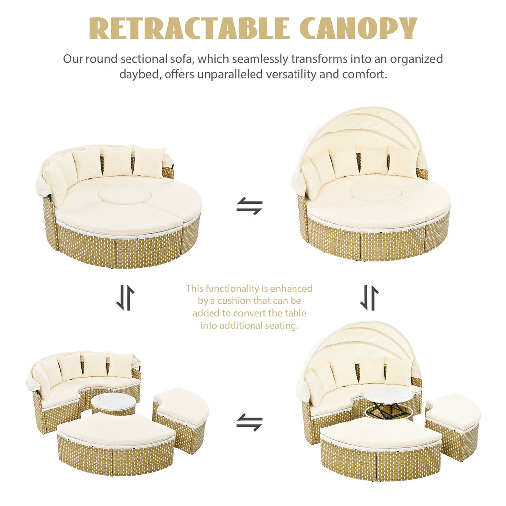Outdoor Sectional Sofa PE Rattan Gray with Canopy
