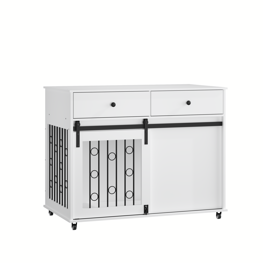 Modern Wooden Dog Crate with Sliding Barn Door