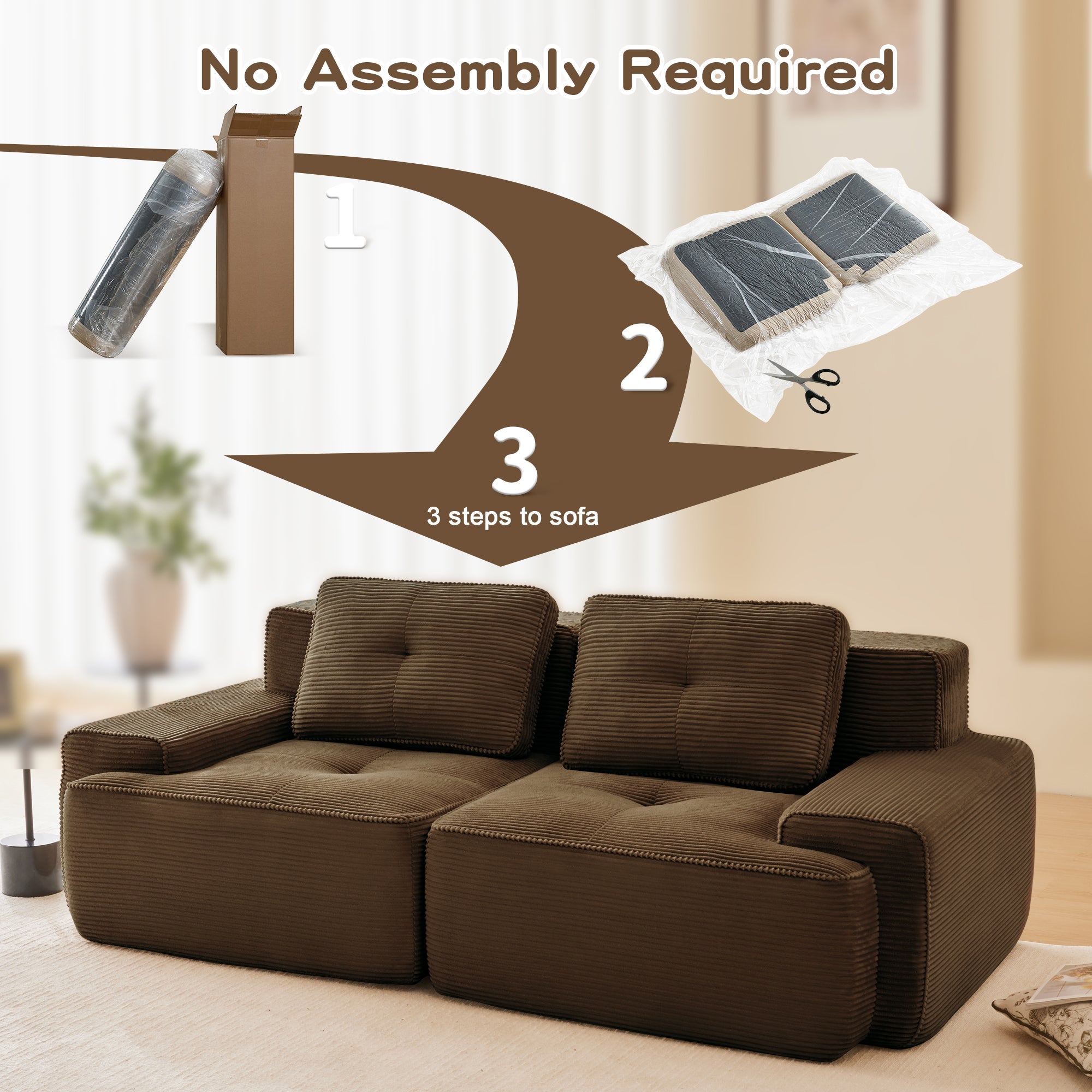 82inch Corduroy L-Shaped Modular Sofa
