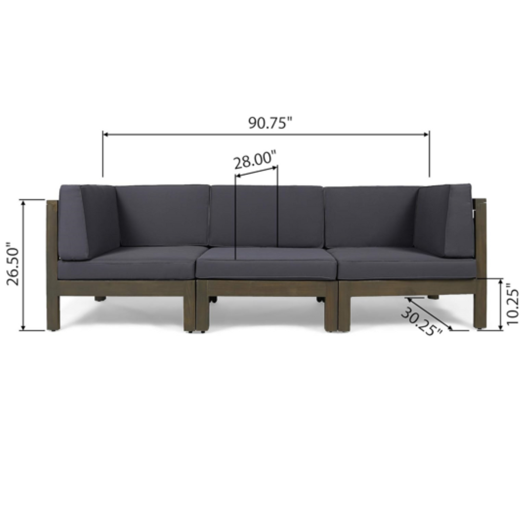 3-Piece Acacia Wood Outdoor Sofa Set