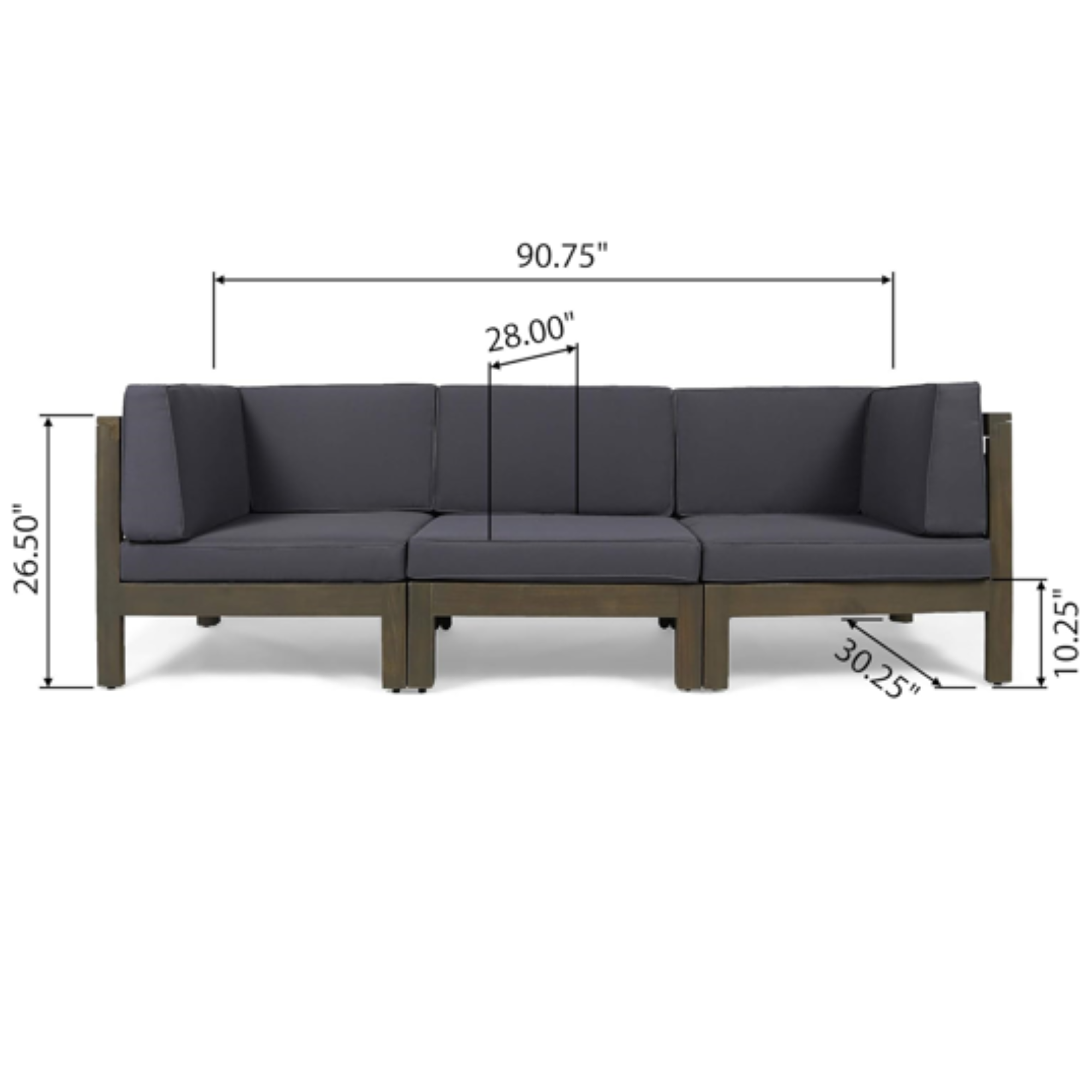 3-Piece Acacia Wood Outdoor Sofa Set