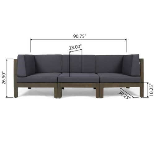 3-Piece Acacia Wood Outdoor Sofa Set