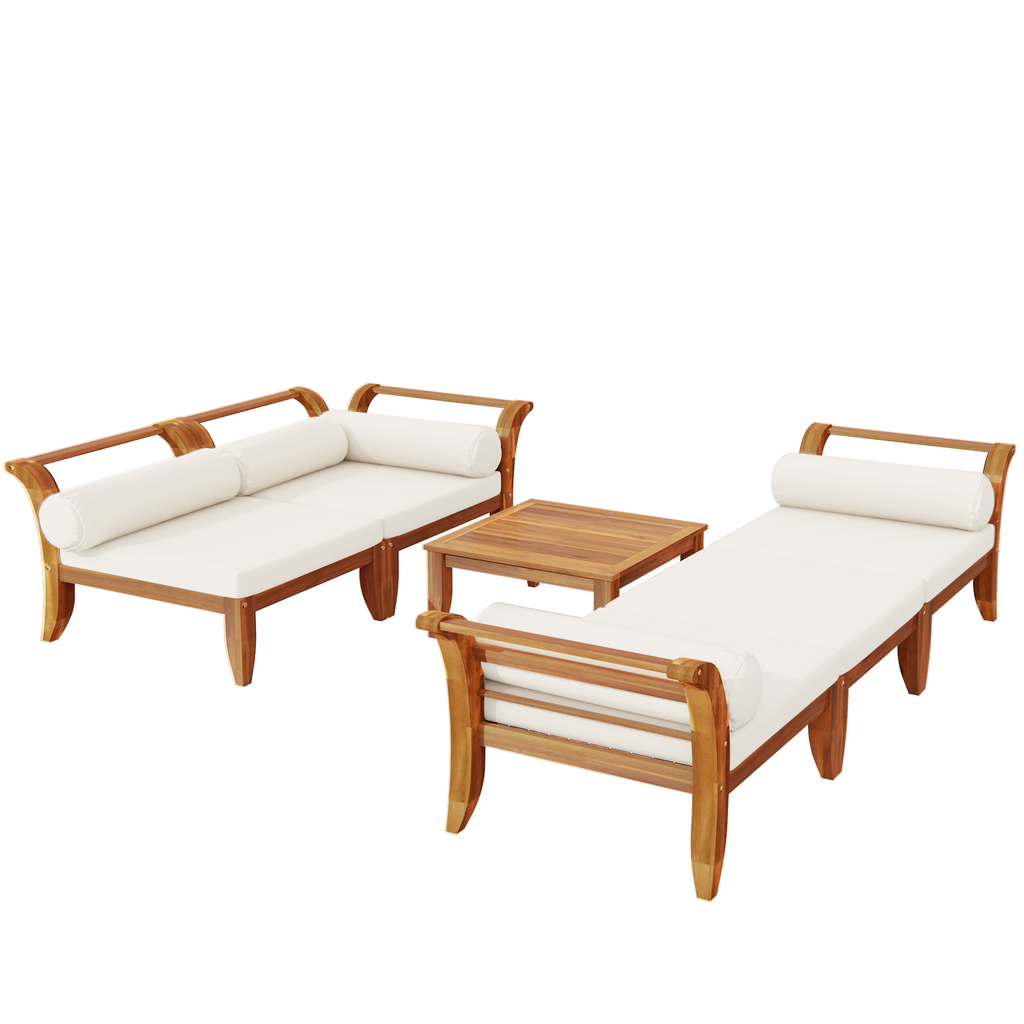 6-Piece Outdoor Sectional Sofa Set Acacia Wood Teak and Beige
