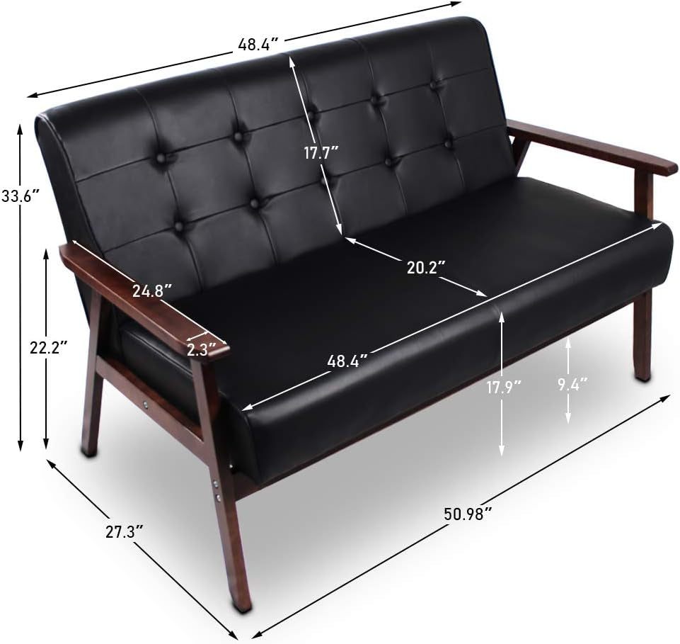 Mid-Century Modern Faux Leather Loveseat
