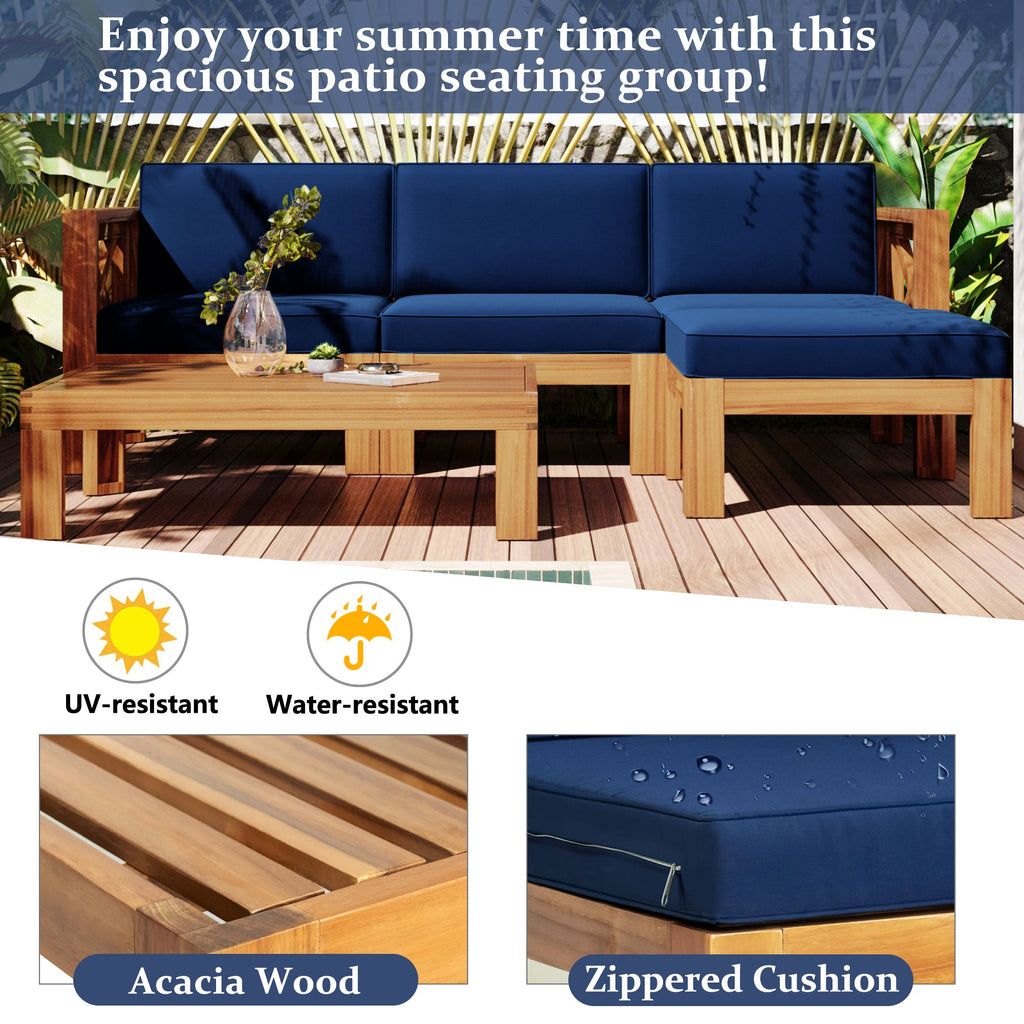 5-Piece Acadia Wood Outdoor Sectional Sofa Set