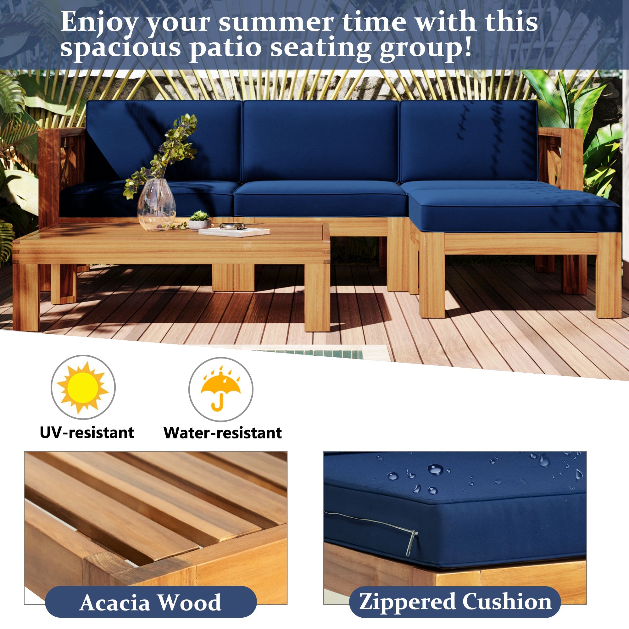 5-Piece Acadia Wood Outdoor Sectional Sofa Set