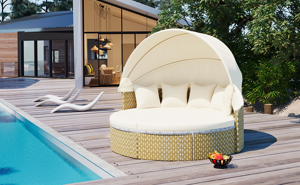 Outdoor Sectional Sofa PE Rattan Gray with Canopy