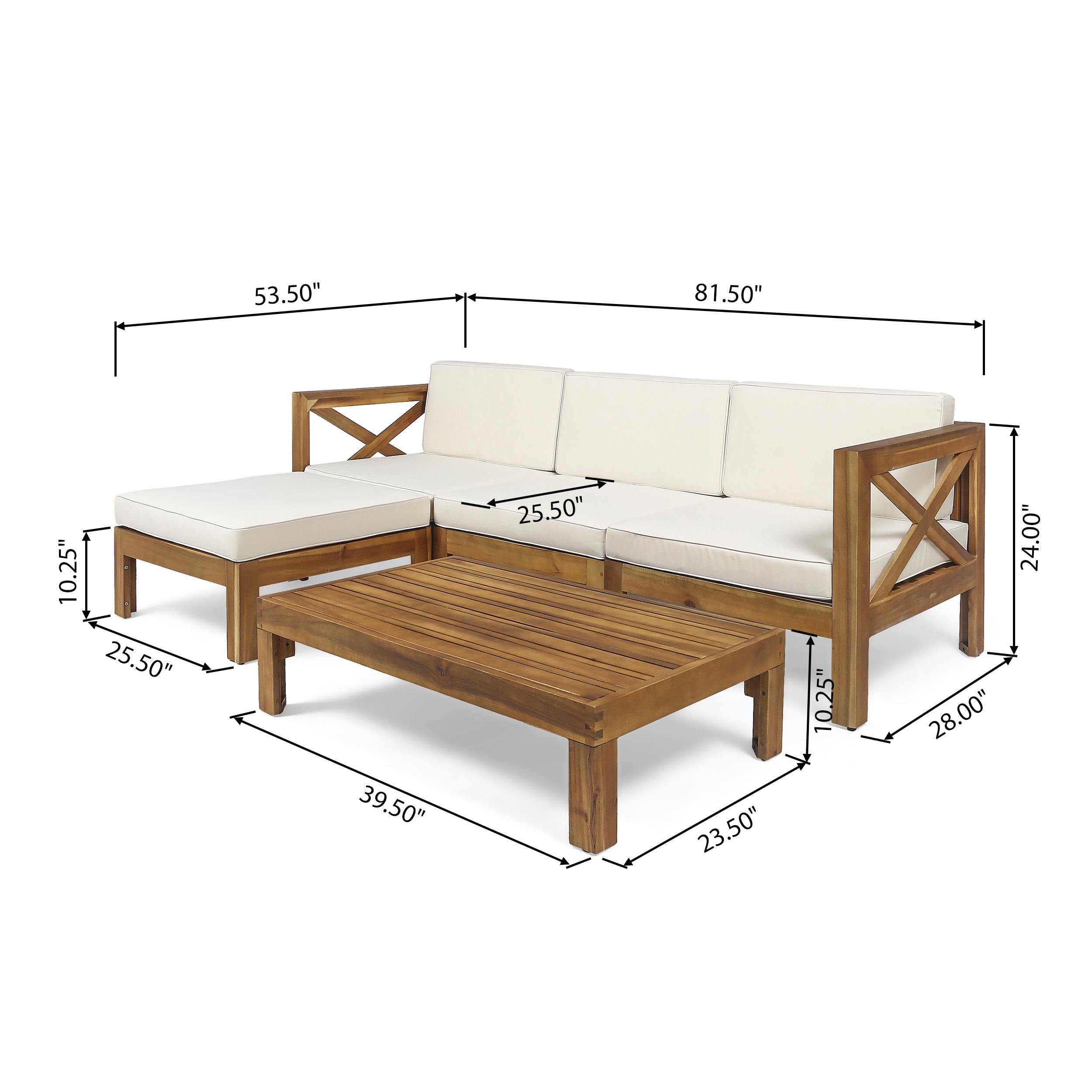 Acacia Wood L-Shaped Outdoor Sofa Set