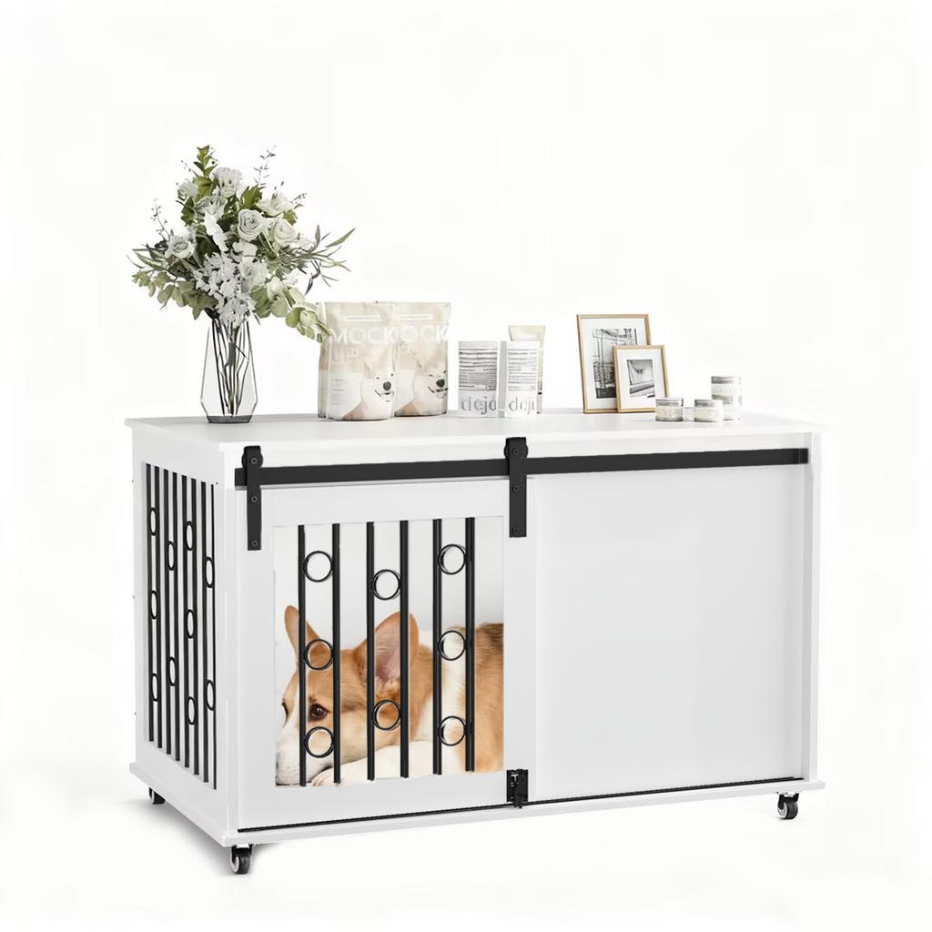 Modern Wooden Dog Crate with Sliding Barn Door