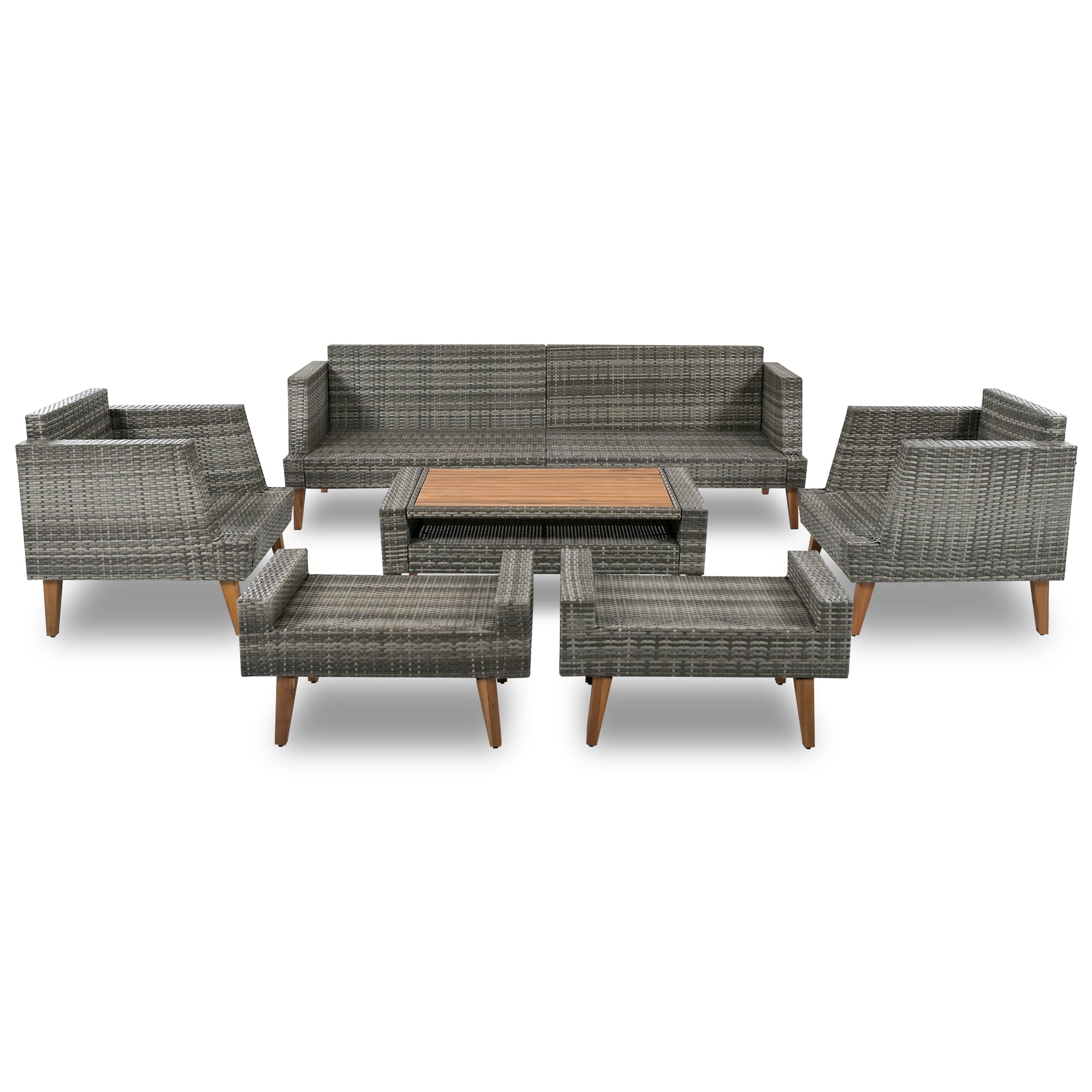 6-Piece Outdoor Sofa Set Wicker Gray Beige