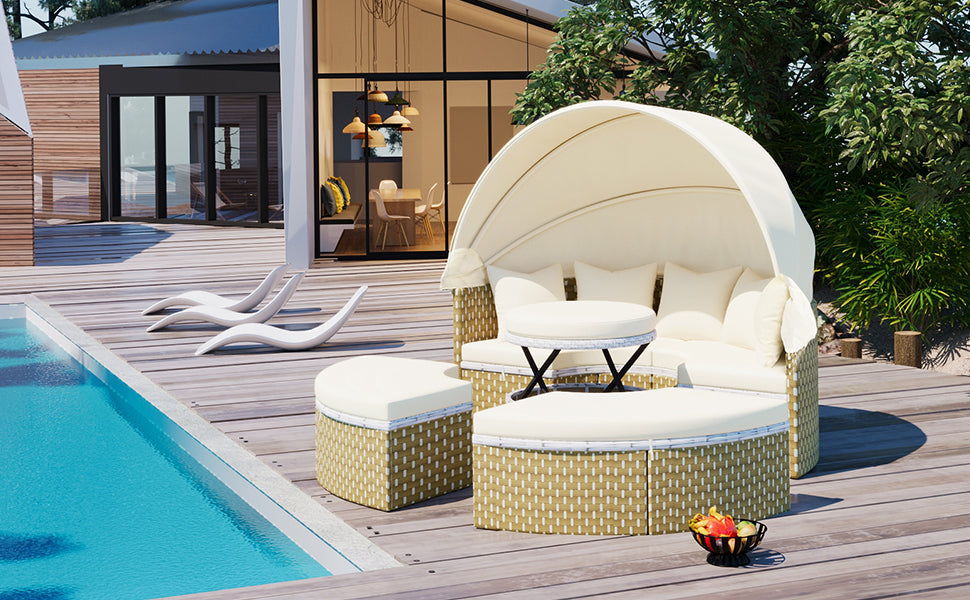 Outdoor Sectional Sofa PE Rattan Gray with Canopy
