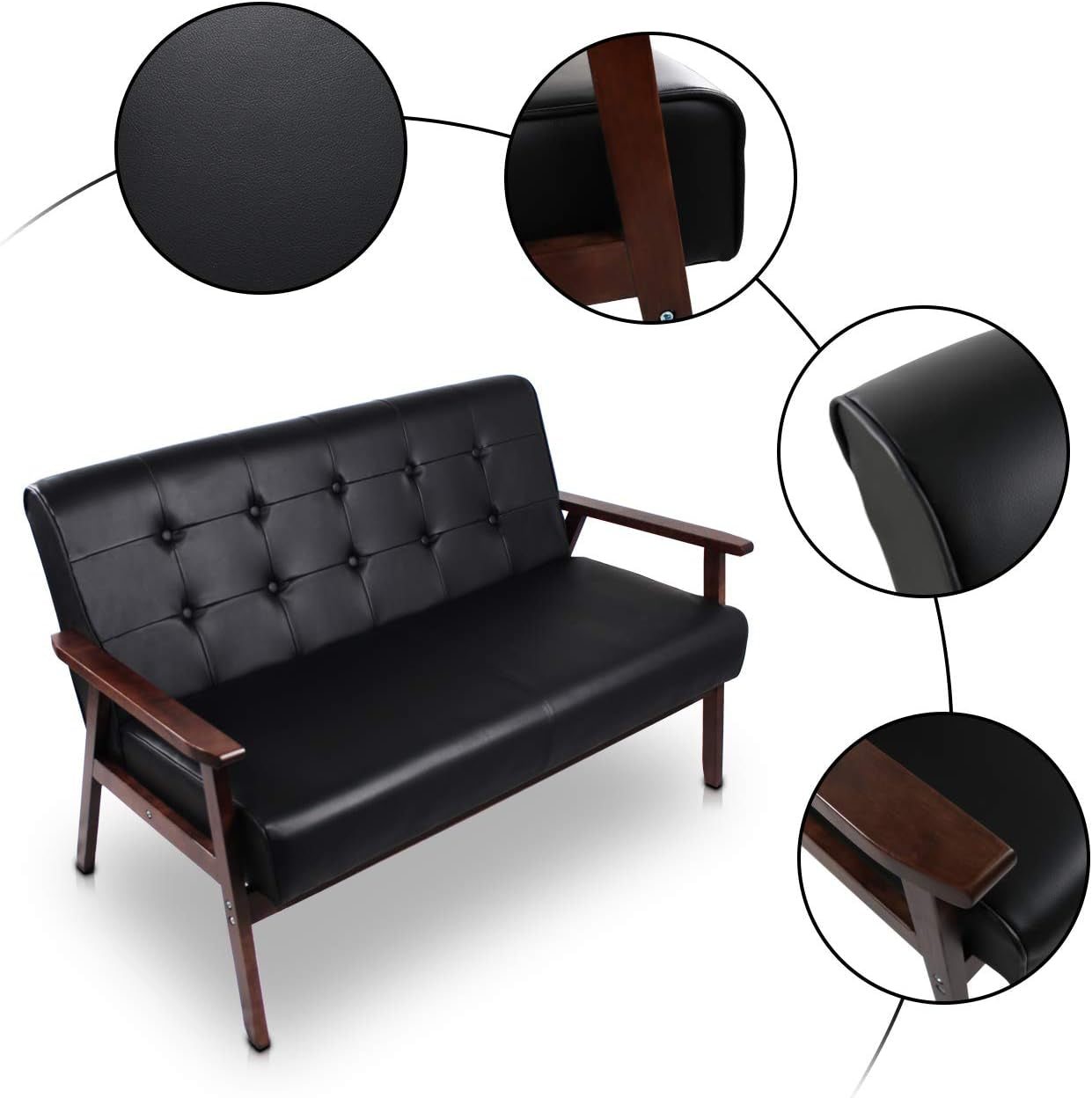 Mid-Century Modern Faux Leather Loveseat