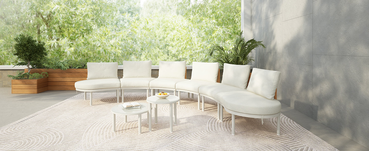 8-Piece Outdoor Sectional Sofa Set Aluminum / Beige with Rattan Style