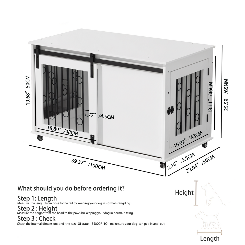 Modern Wooden Dog Crate with Sliding Barn Door