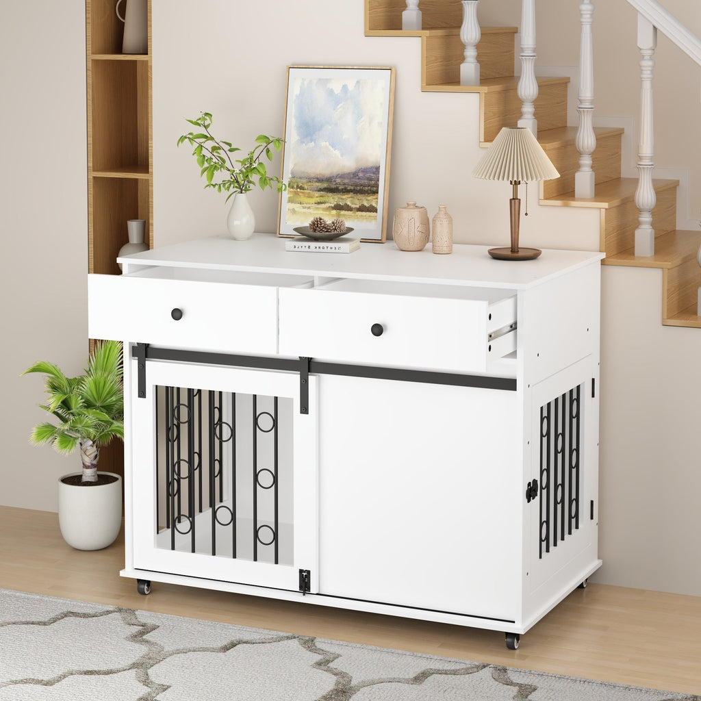 Modern Wooden Dog Crate with Sliding Barn Door