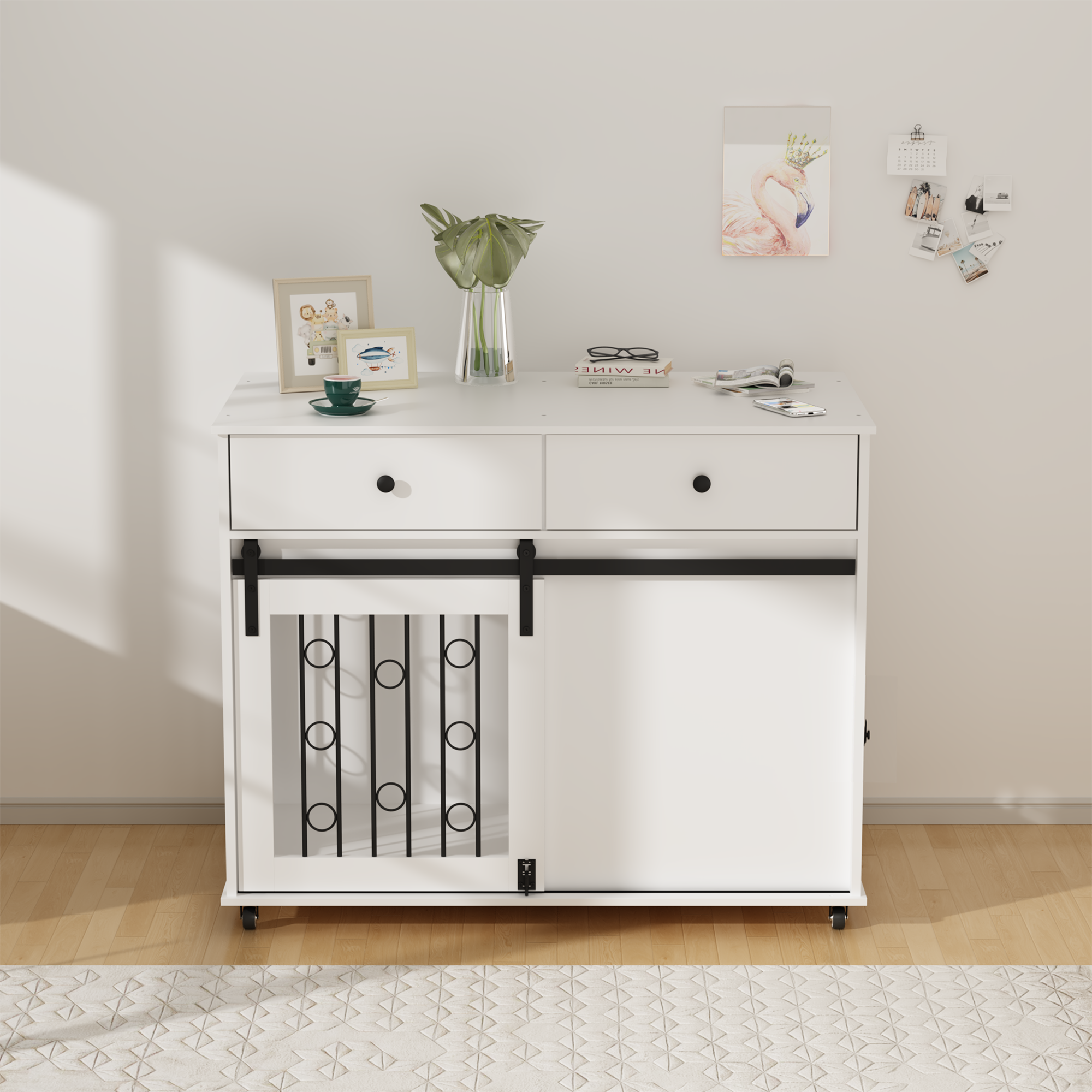 Modern Wooden Dog Crate with Sliding Barn Door