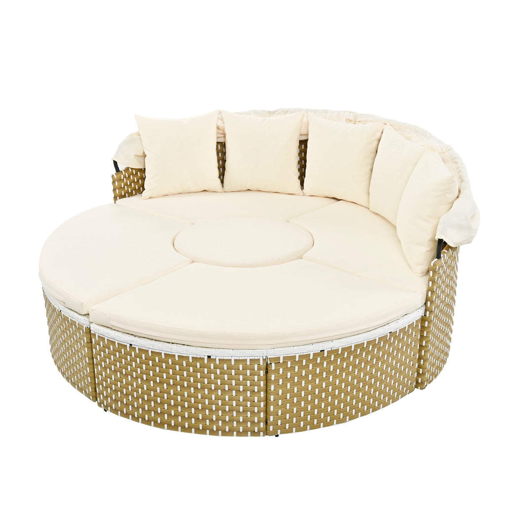 Outdoor Sectional Sofa PE Rattan Gray with Canopy