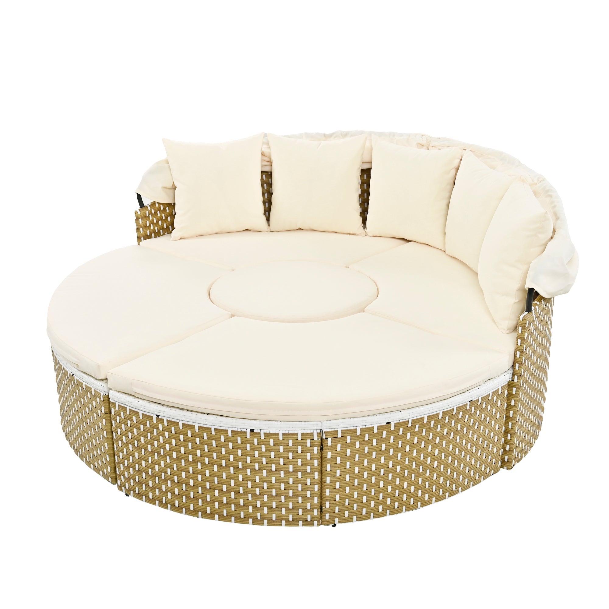 Outdoor Sectional Sofa PE Rattan Gray with Canopy