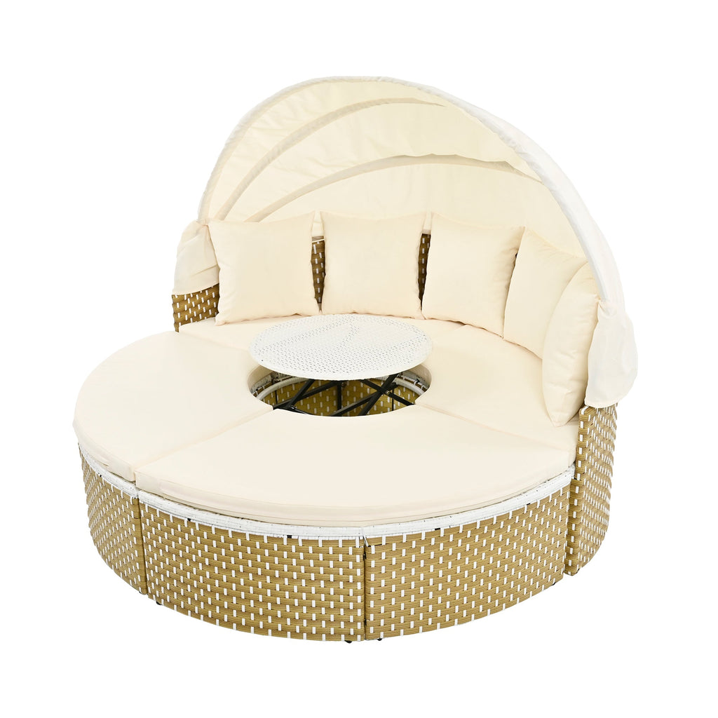 Outdoor Sectional Sofa PE Rattan Gray with Canopy