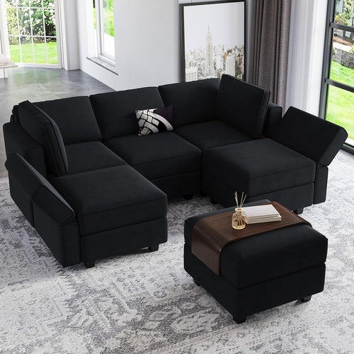 Modular Velvet Sectional Sofa With Chaise