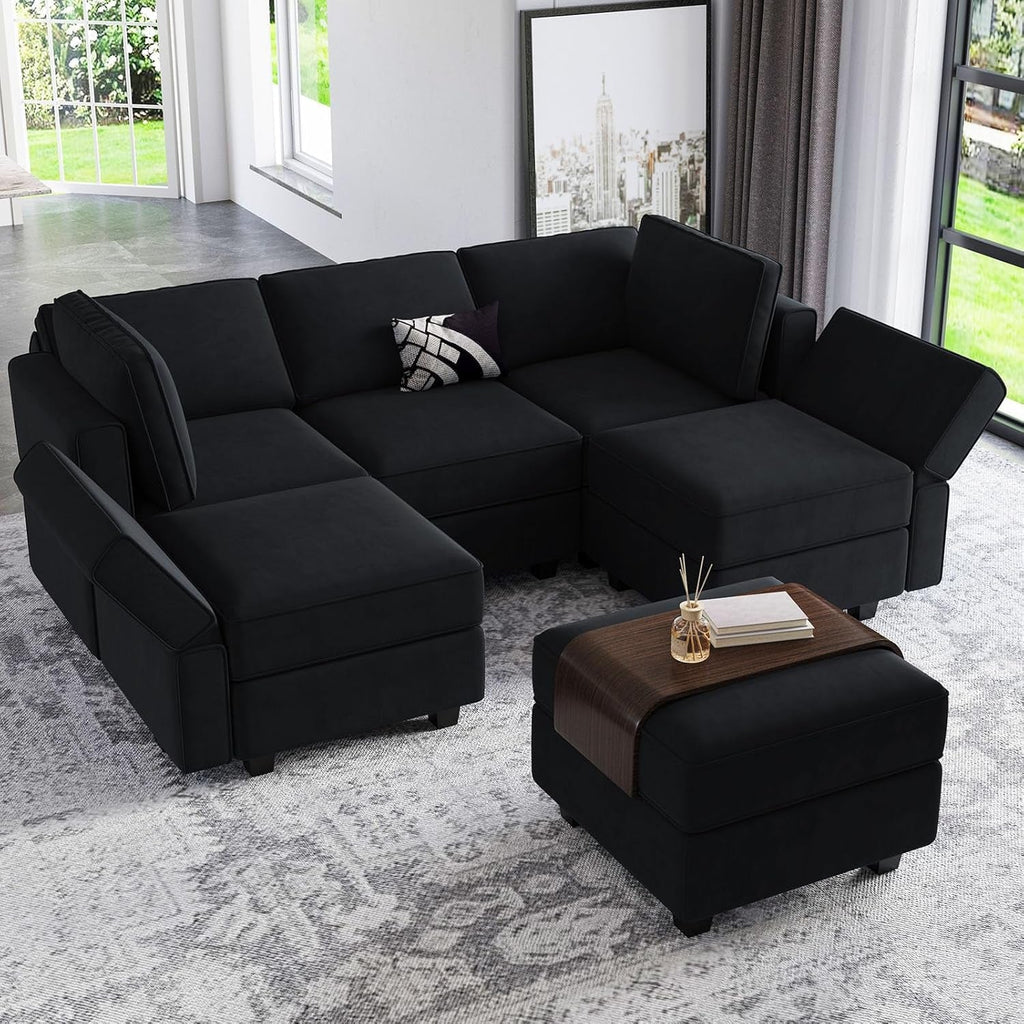 Modular Velvet Sectional Sofa With Chaise