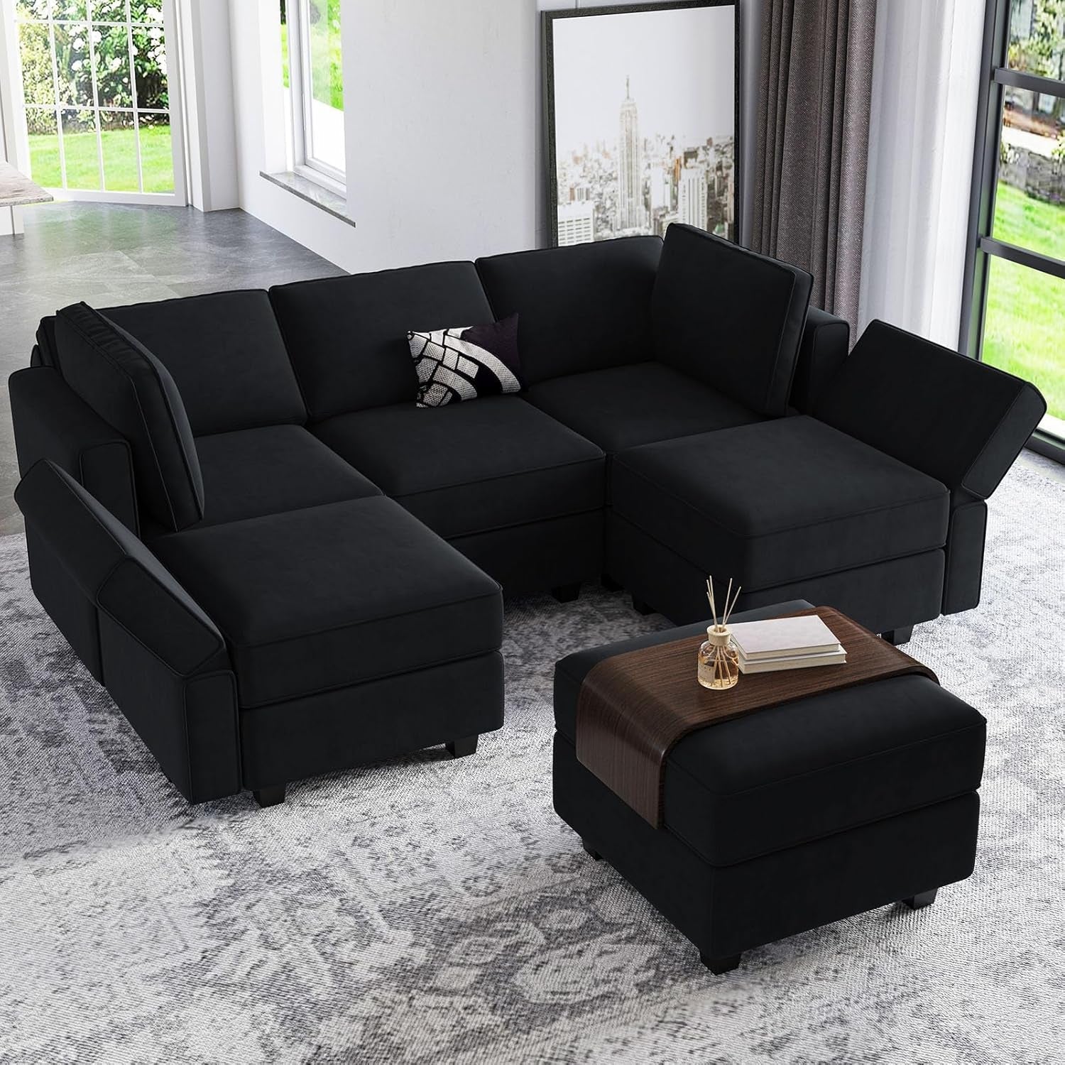 Modular Velvet Sectional Sofa With Chaise