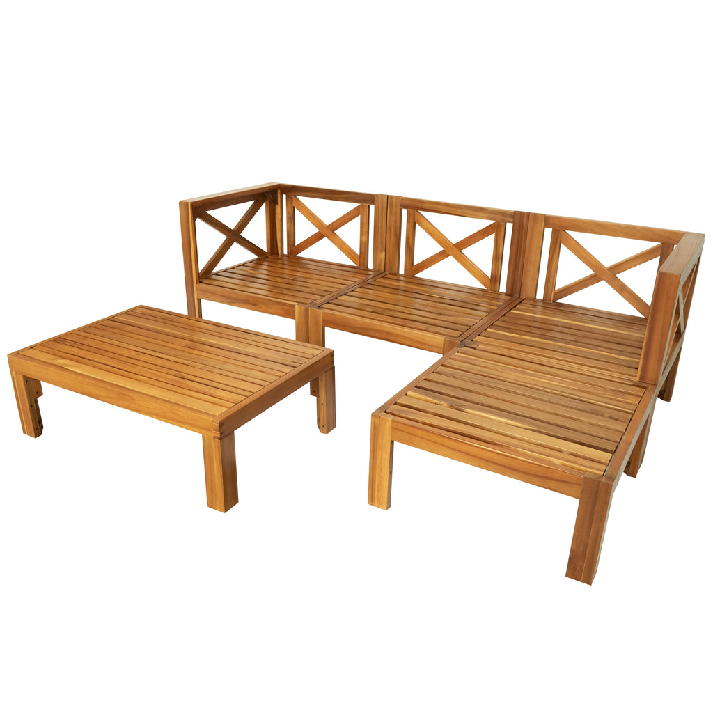 5-Piece Acadia Wood Outdoor Sectional Sofa Set