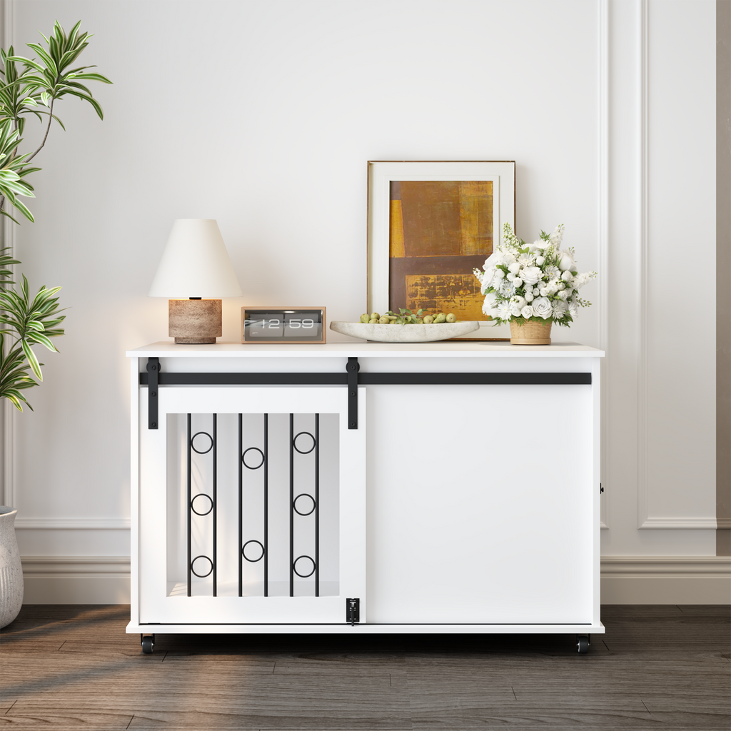 Modern Wooden Dog Crate with Sliding Barn Door