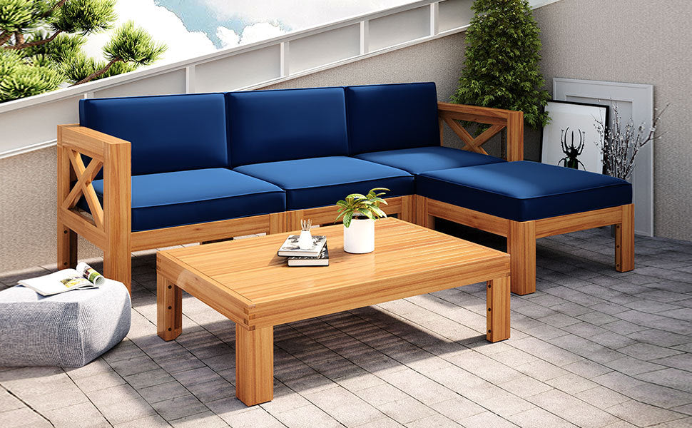 5-Piece Acadia Wood Outdoor Sectional Sofa Set