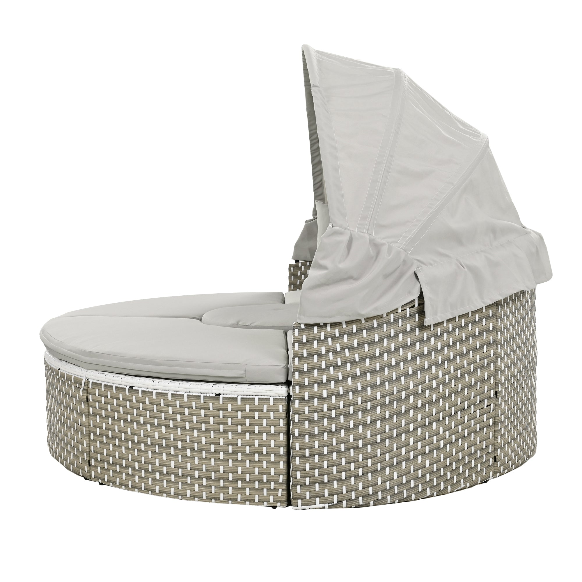Outdoor Sectional Sofa PE Rattan Gray with Canopy