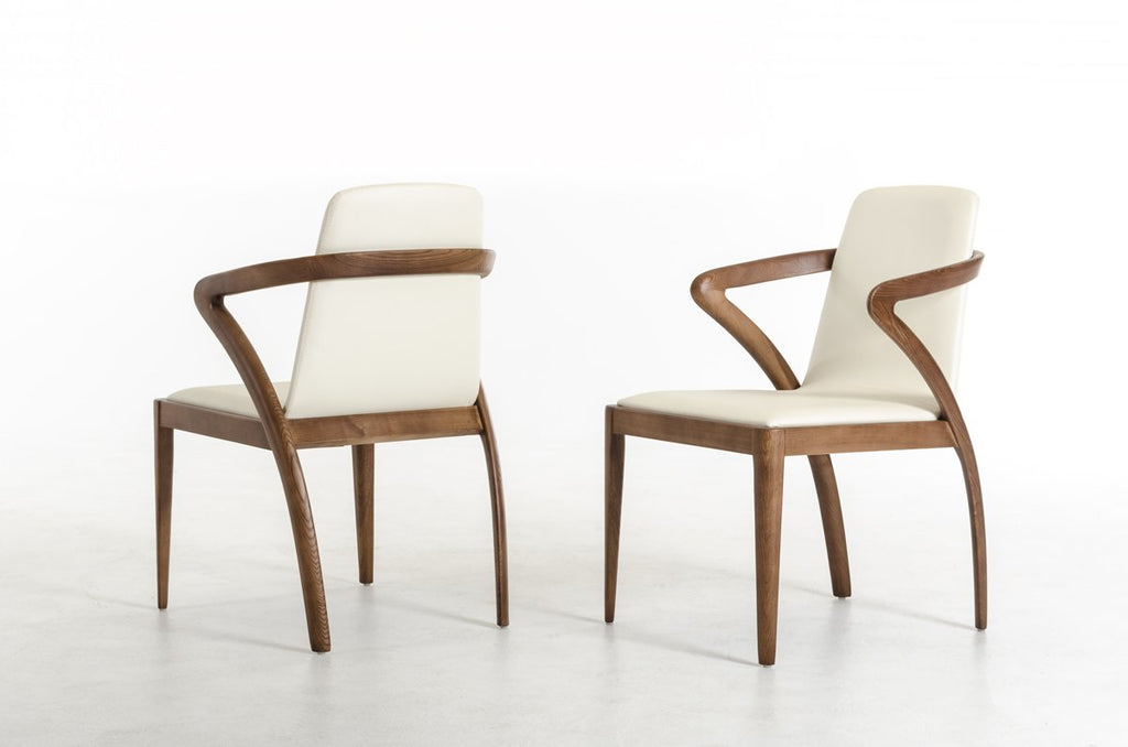 Mod Walnut Wood and Cream Faux Dining Chair