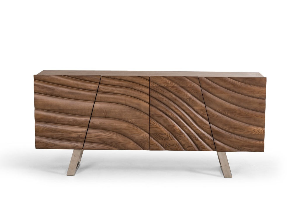 Walnut Wood Veneer & Steel Buffet