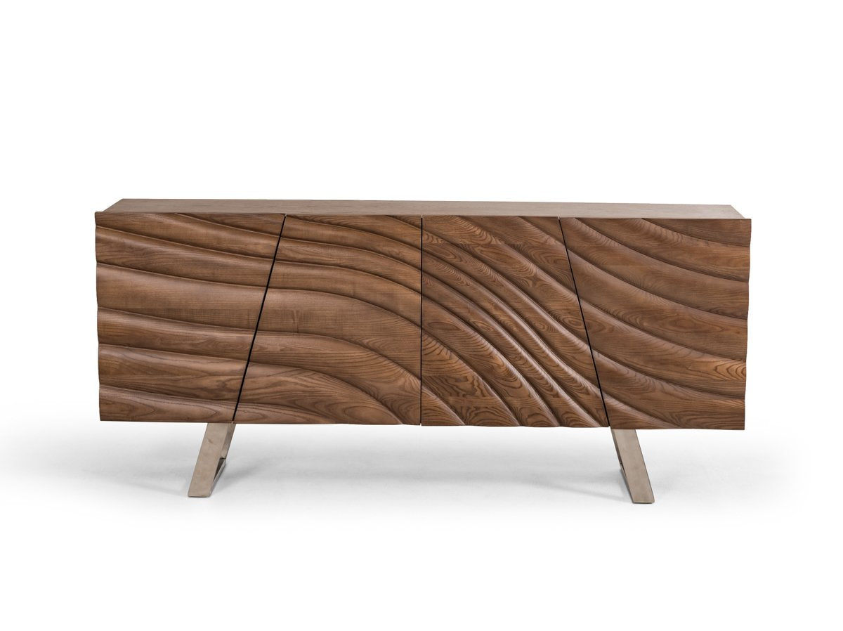 Walnut Wood Veneer & Steel Buffet
