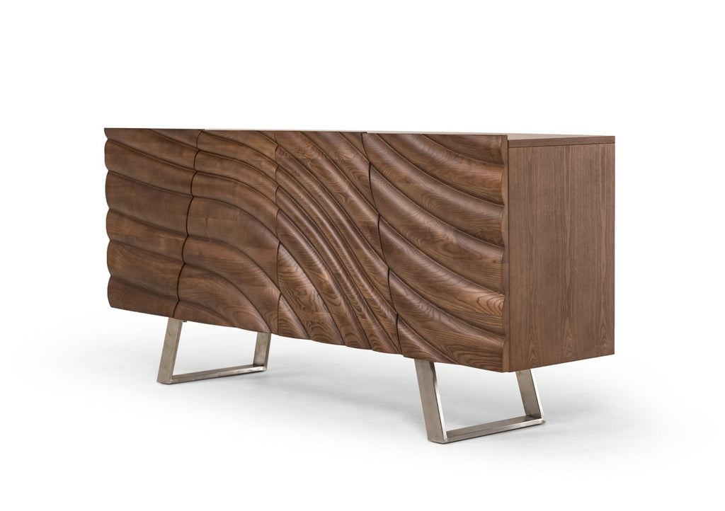 Walnut Wood Veneer & Steel Buffet