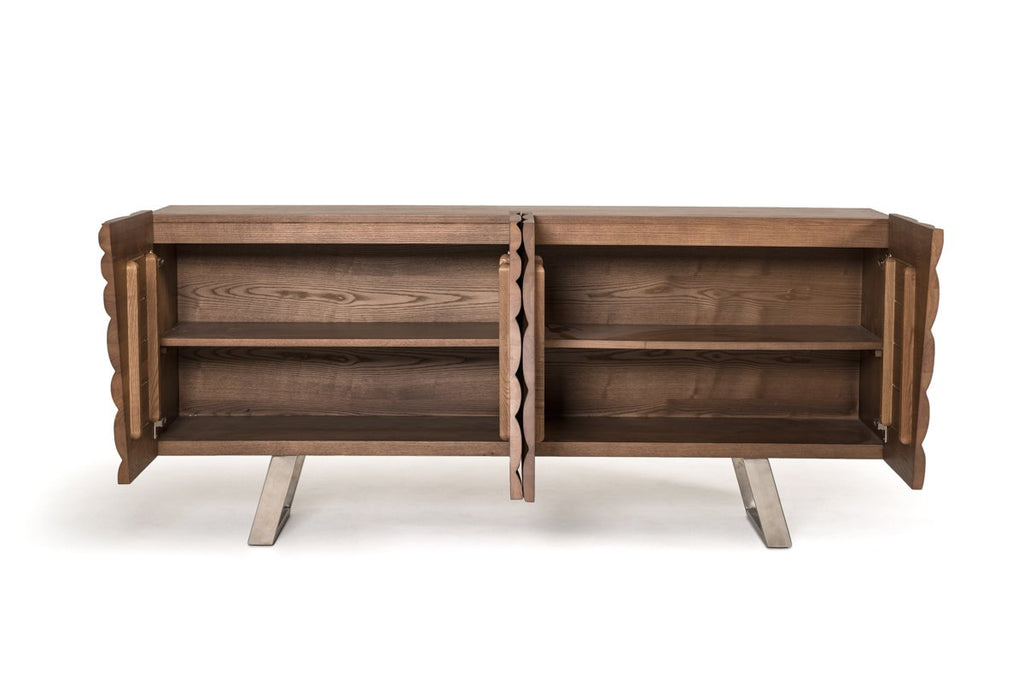 Walnut Wood Veneer & Steel Buffet