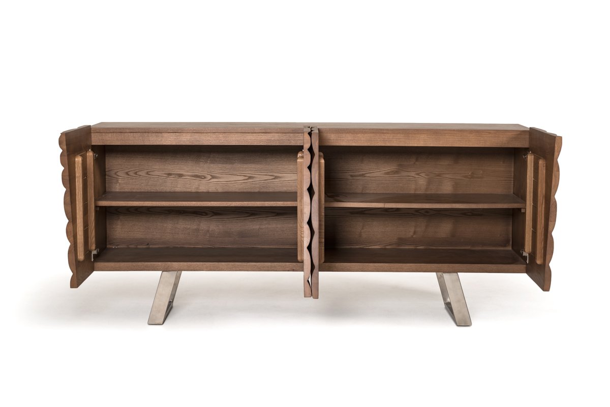 Walnut Wood Veneer & Steel Buffet