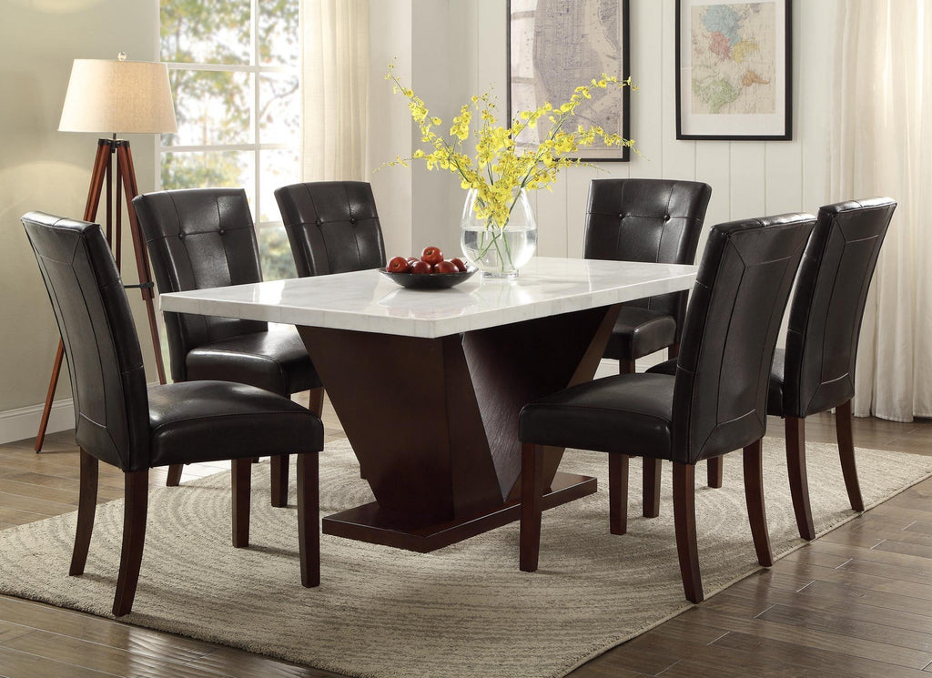 Contemporary White Marble & Walnut Dining Table