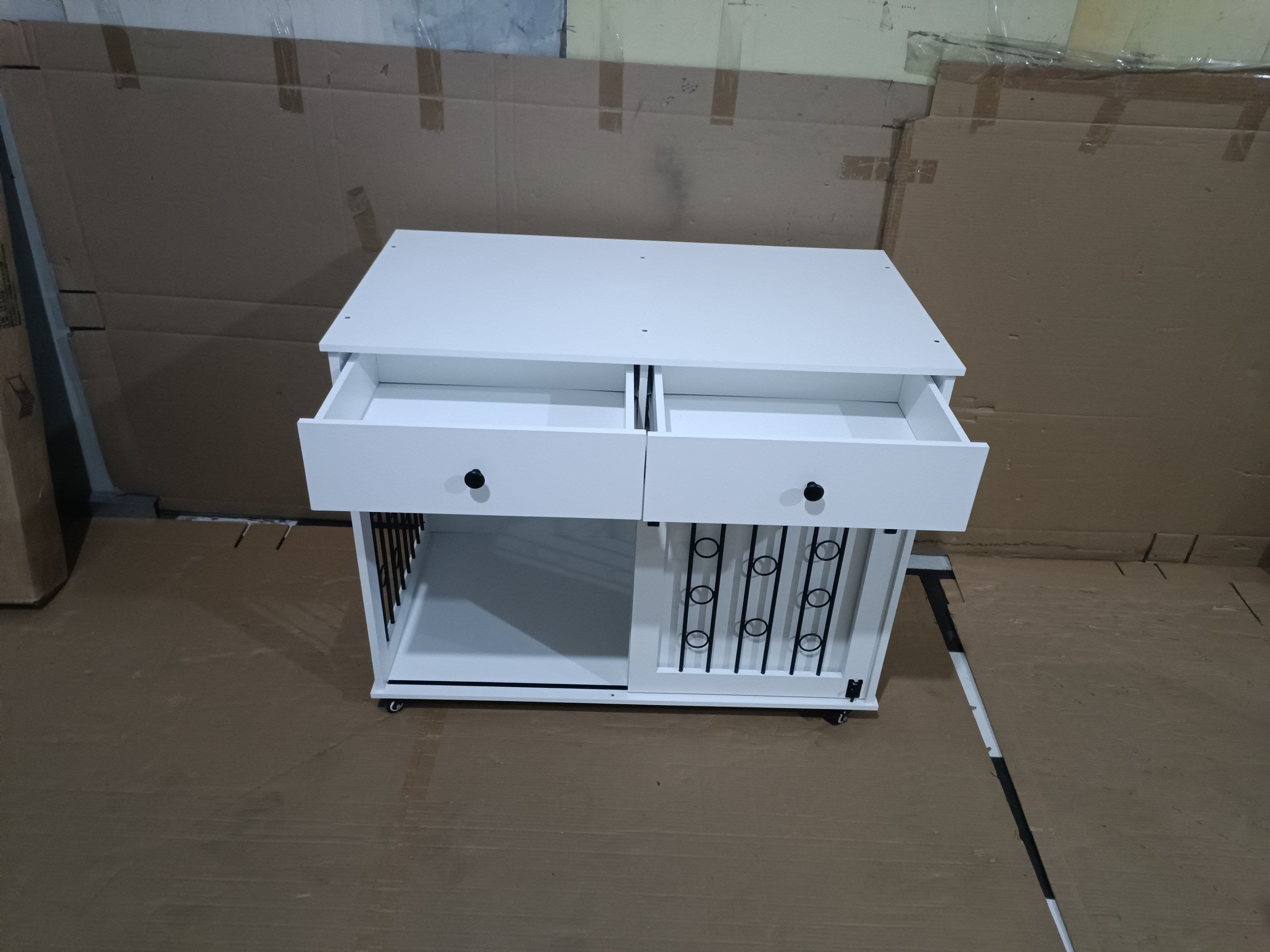 Modern Wooden Dog Crate with Sliding Barn Door