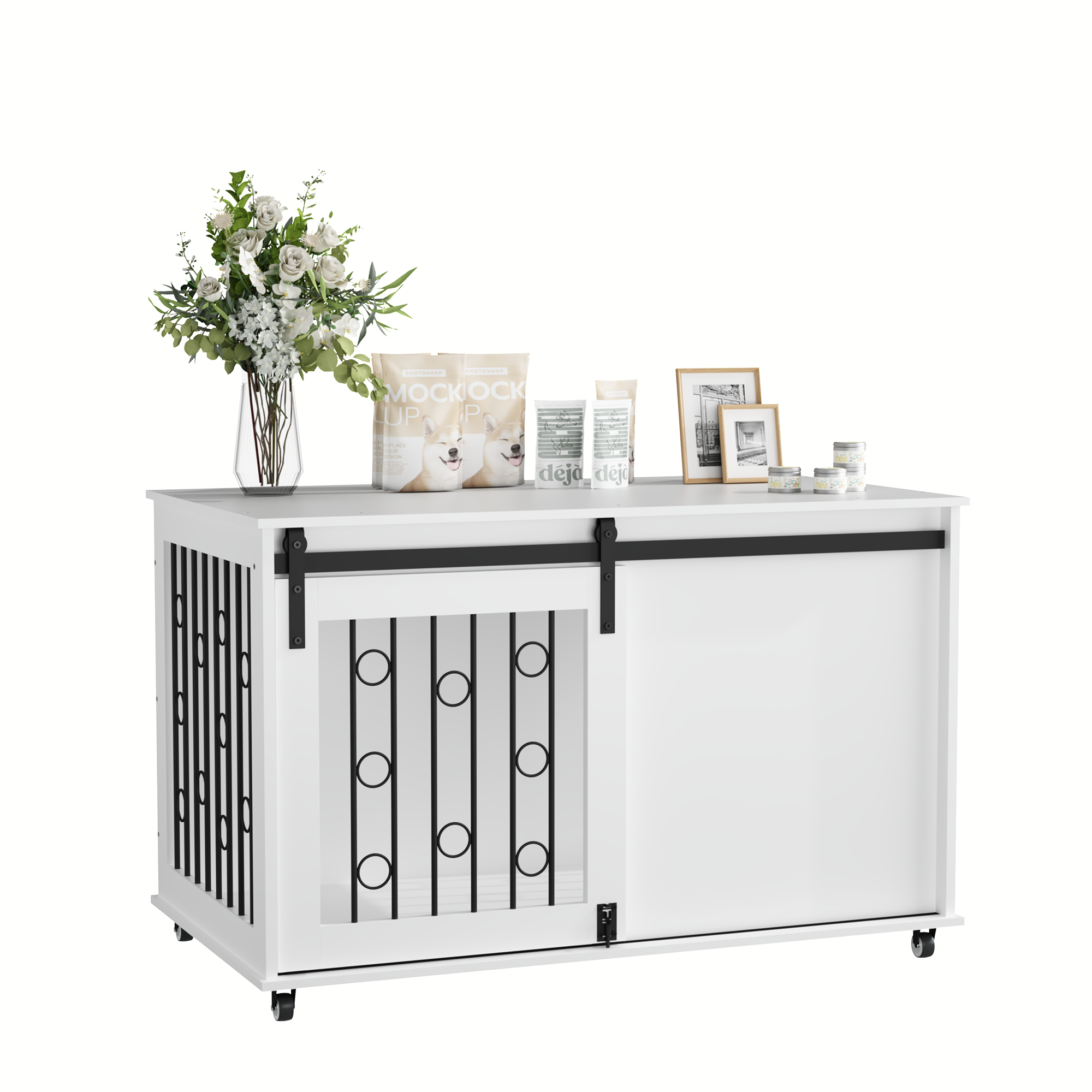 Modern Wooden Dog Crate with Sliding Barn Door
