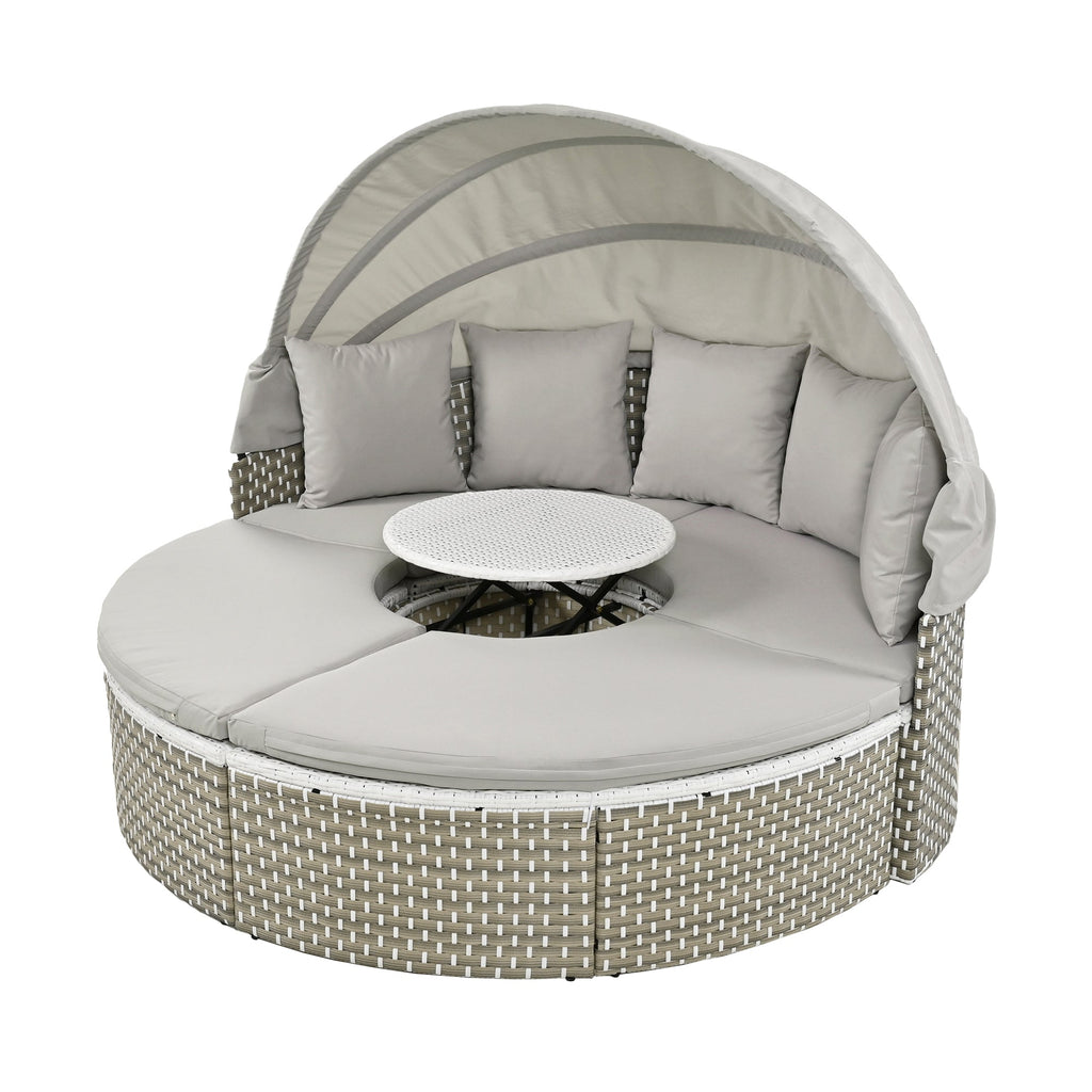 Outdoor Sectional Sofa PE Rattan Gray with Canopy