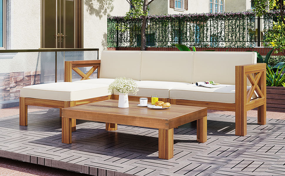 5-Piece Acadia Wood Outdoor Sectional Sofa Set