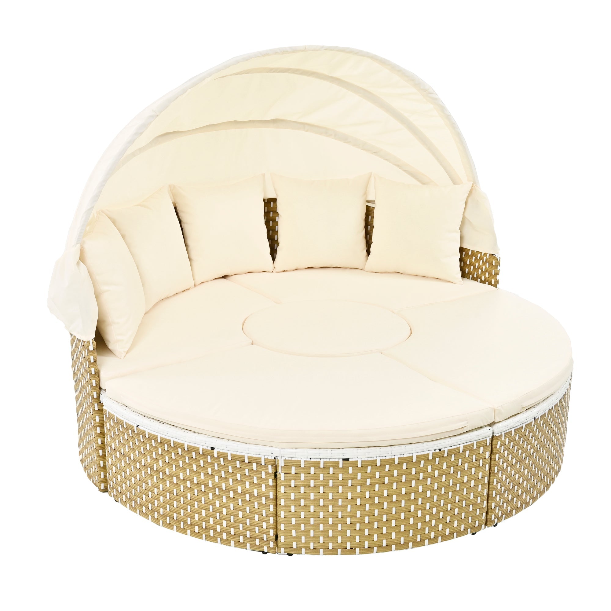 Outdoor Sectional Sofa PE Rattan Gray with Canopy