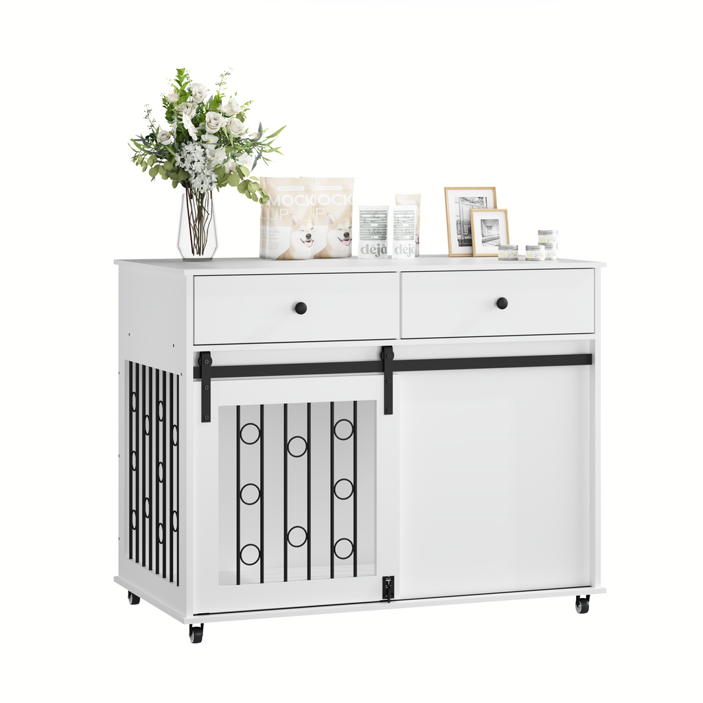 Modern Wooden Dog Crate with Sliding Barn Door