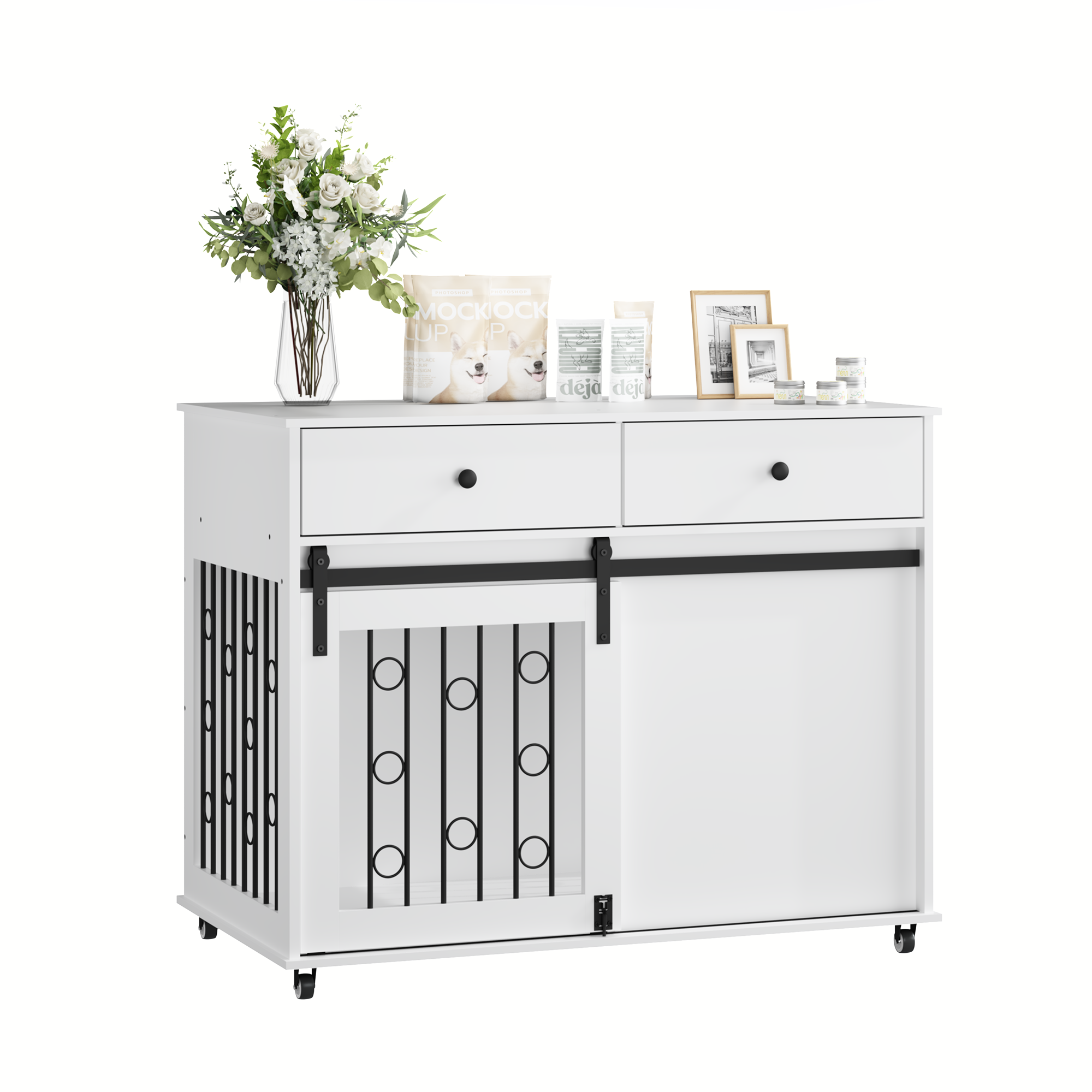 Modern Wooden Dog Crate with Sliding Barn Door
