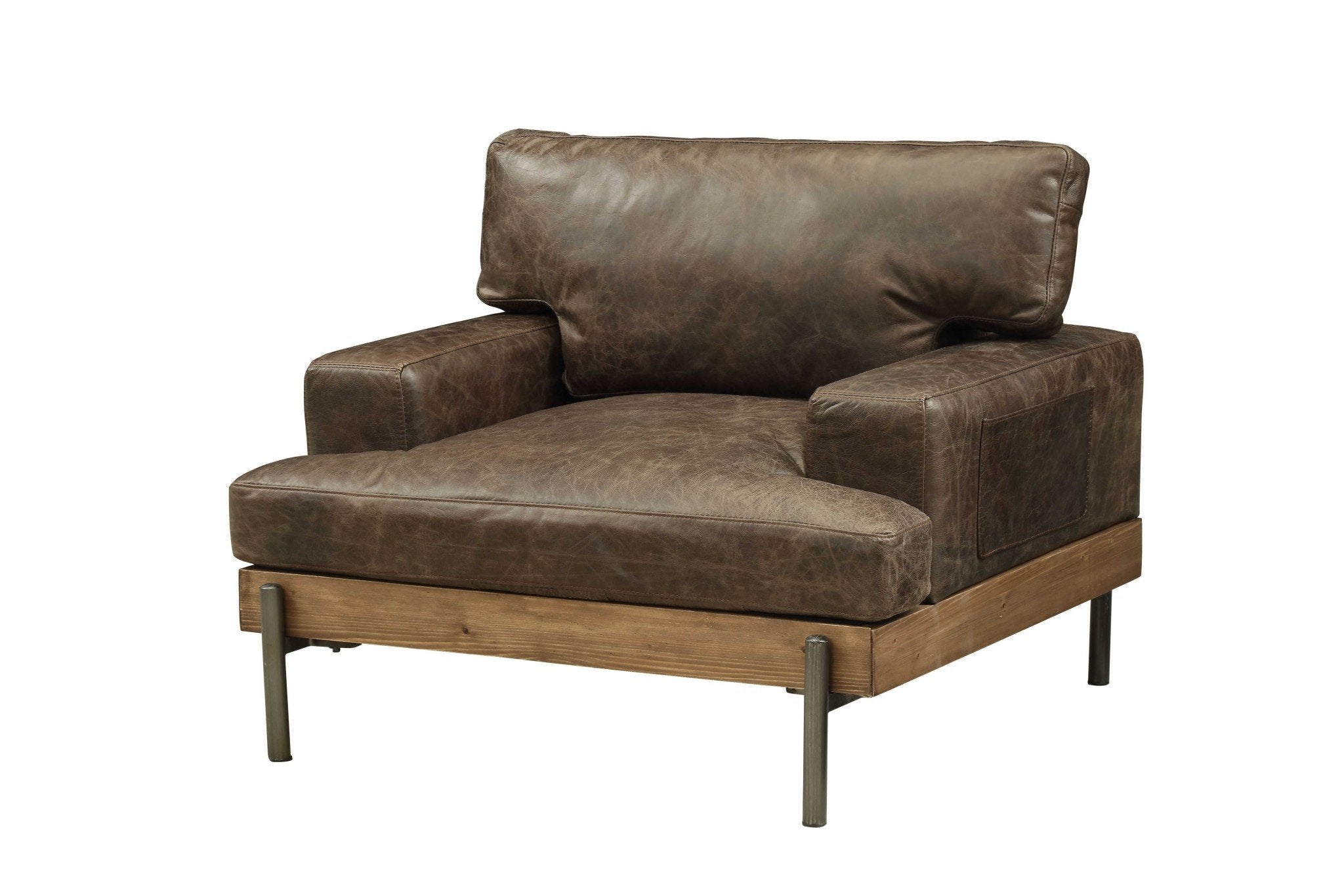 Distressed Chocolate Brown Genuine Leather Chair