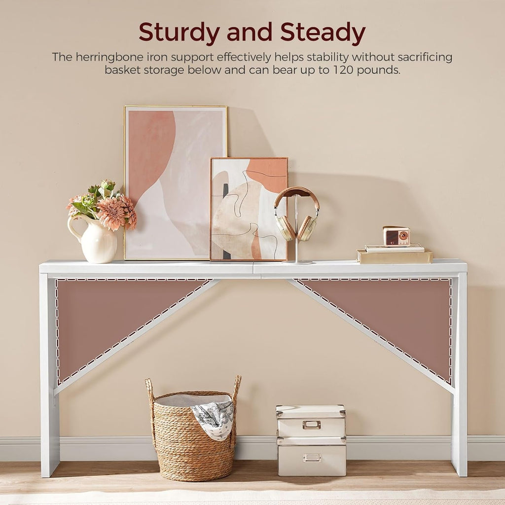 Industrial White Console Table With Metal Frame