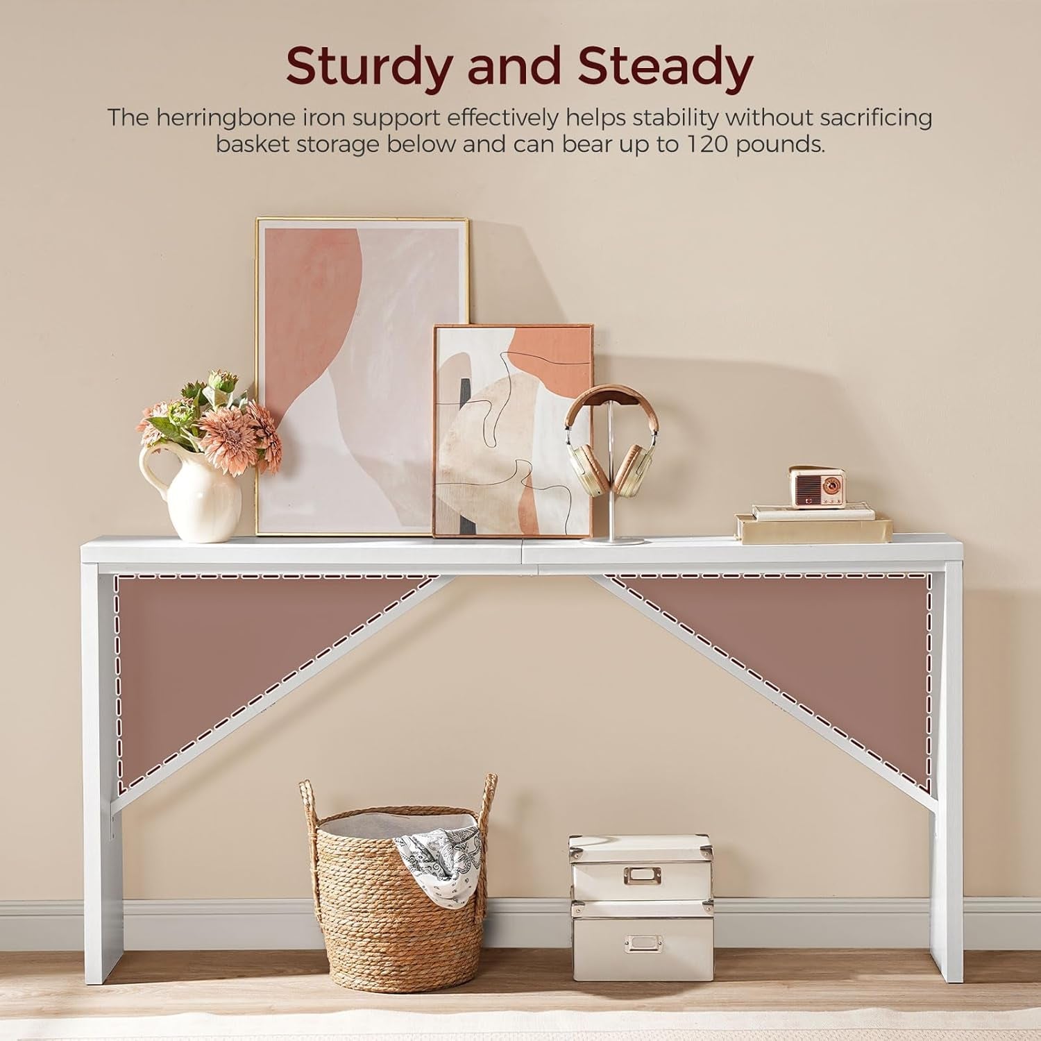 Industrial White Console Table With Metal Frame