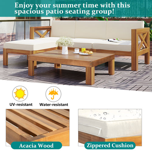 5-Piece Acadia Wood Outdoor Sectional Sofa Set