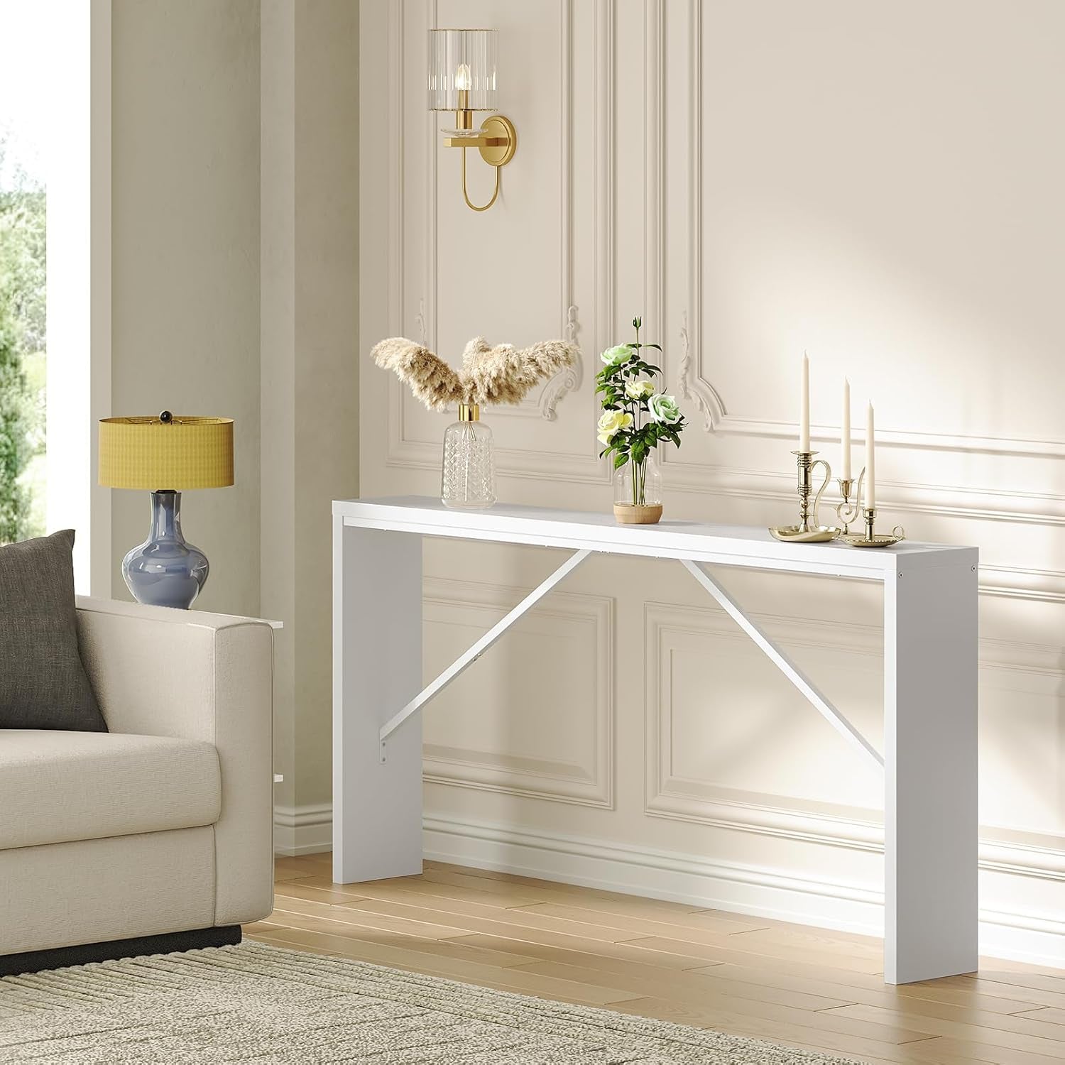 Industrial White Console Table With Metal Frame