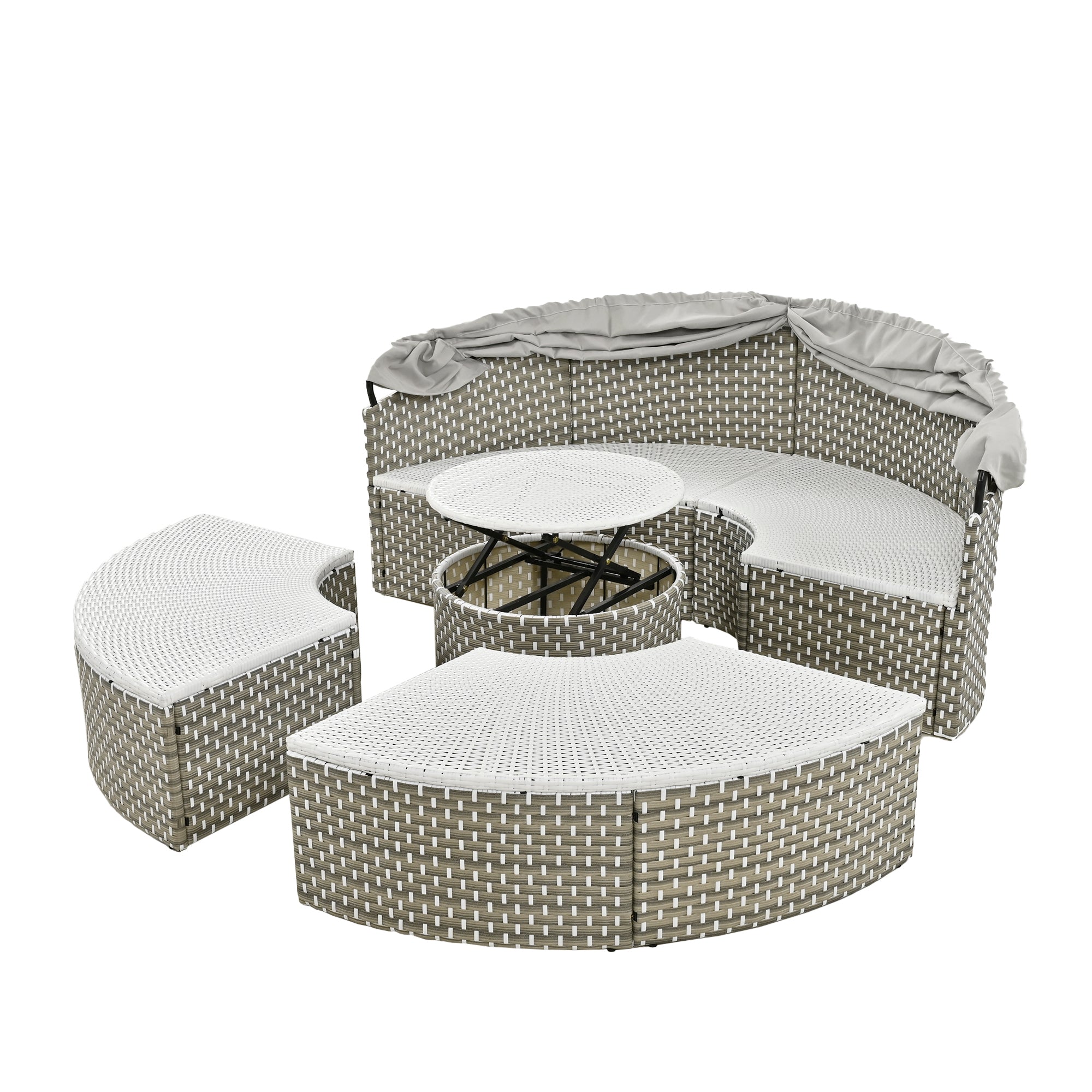 Outdoor Sectional Sofa PE Rattan Gray with Canopy
